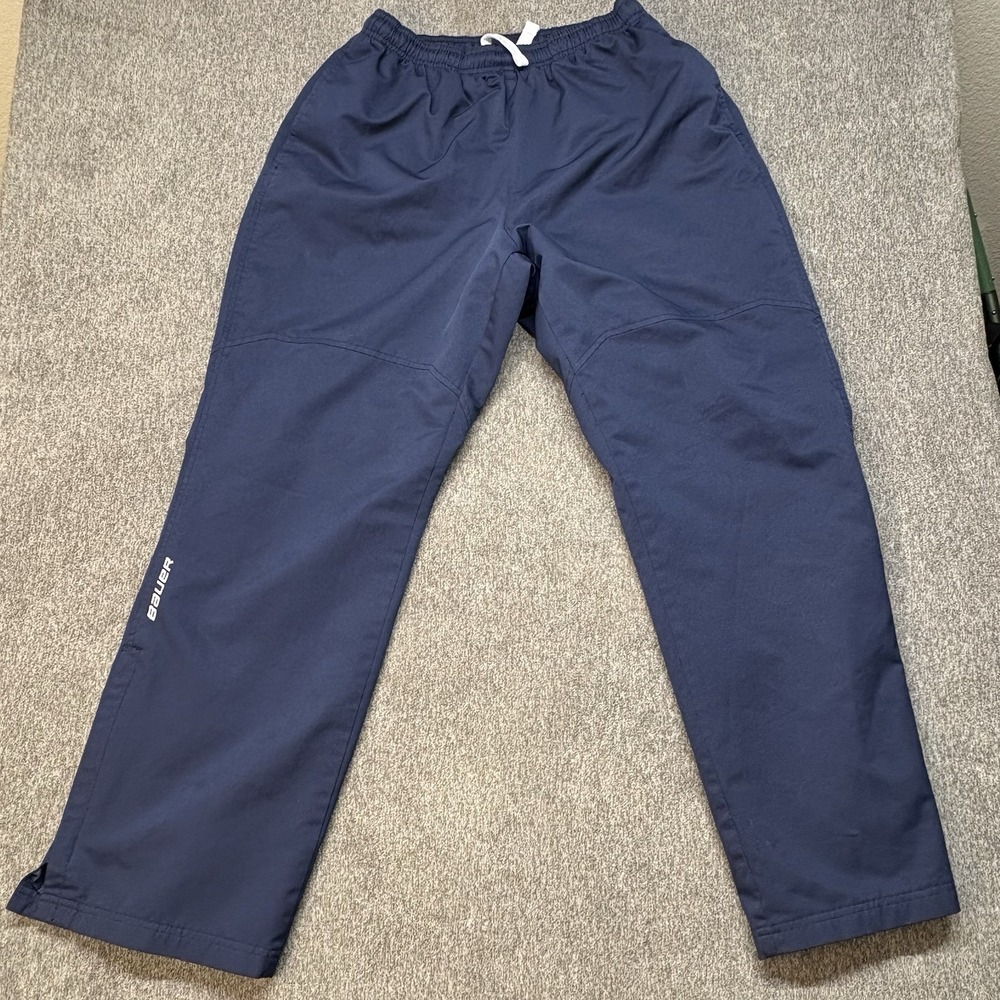 Bauer Team Hockey Warm Up Pants Mens M Navy Blue Lined Zip Track Windbreaker